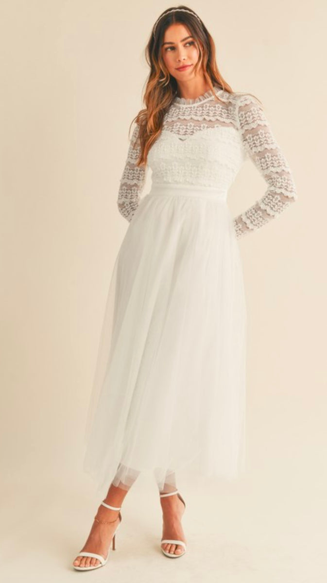 Stunning White Lace Tulle MIDI Dress – Casa Bella Gifts