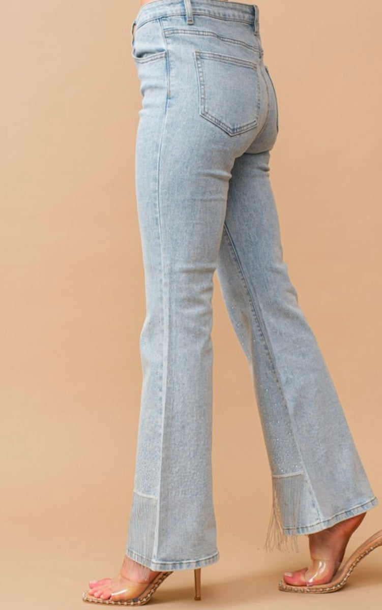 Flare Rhinestone Accent Fringe Jeans – Casa Bella Gifts