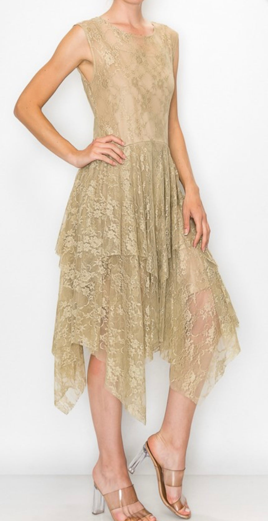 taupe lace cocktail dress Princess Style Taupe Lace Midi Dress - All Dresses