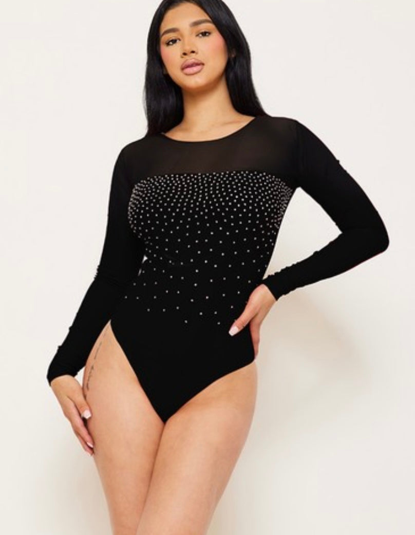 Black Rhinestone with Mesh Bodysuit – Casa Bella Gifts