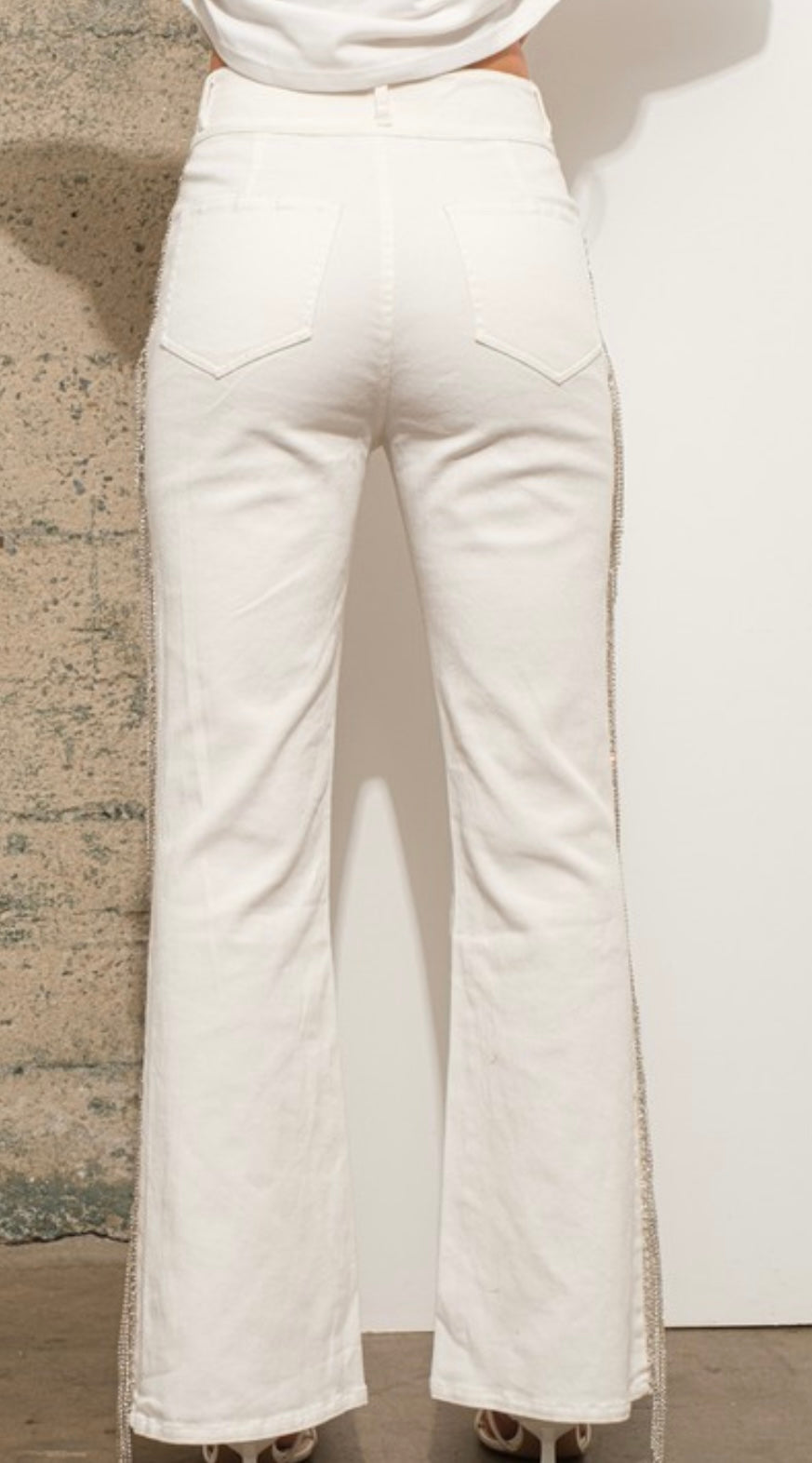 White Denim Rhinestone Fringe Flare Jeans – Casa Bella Gifts